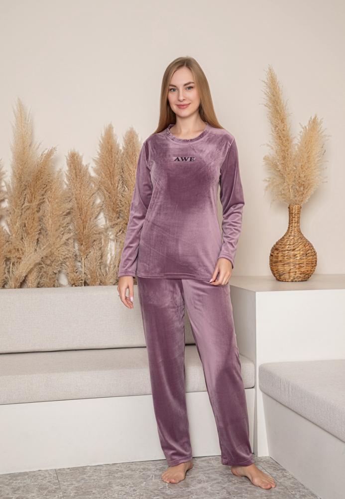 Pijama dama "MORNING" din catifea .Culoare Mov inchis, Engros